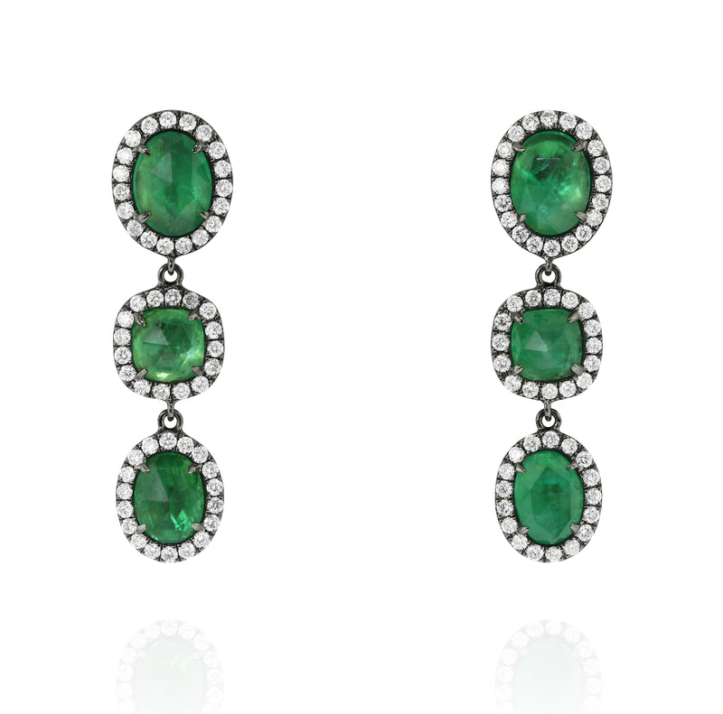 18 karat black gold, emerald and diamond earrings by fine jewelry house Yael Designs.