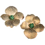 18 karat gold and titanium flower earrings with emerald and scattered diamonds by fine jewelry designer ESTAA