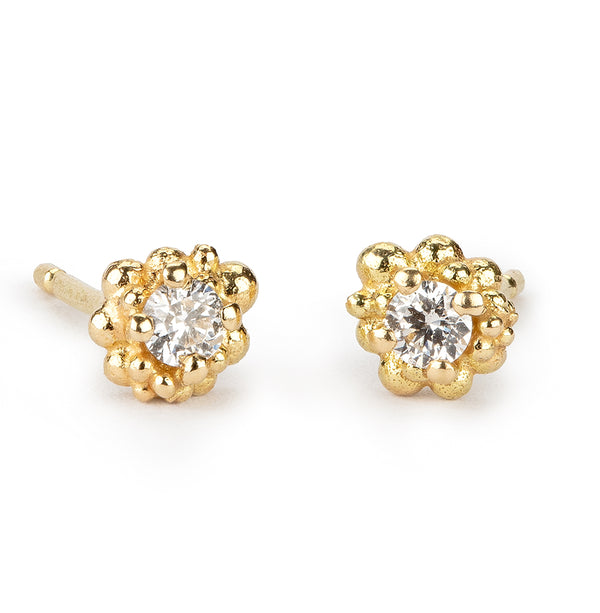 18 carat gold diamond stud earrings by fine jewelry designer Hannah Bedford