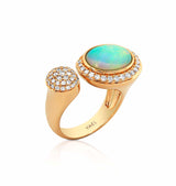 18 karat rose gold white opal and diamond ring by fine jewelry house Yael Designs
