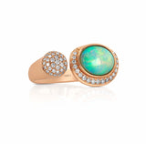 18 karat rose gold white opal and diamond ring by fine jewelry house Yael Designs
