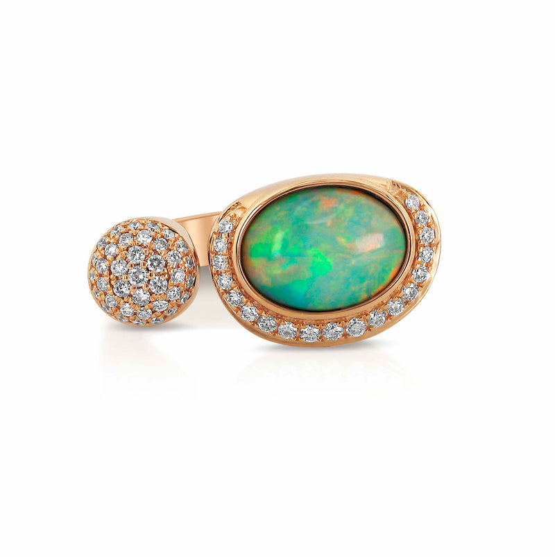 18 karat rose gold white opal and diamond ring by fine jewelry house Yael Designs