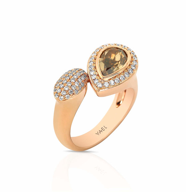 18 karat rose gold brown and white diamond ring by fine jewelry house Yael Designs.