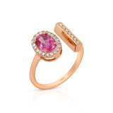 18 karat rose gold pink sapphire and diamond ring by fine jewelry house Yael Designs