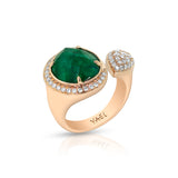 18 karat rose gold emerald and diamond ring by fine jewelry house Yael Designs