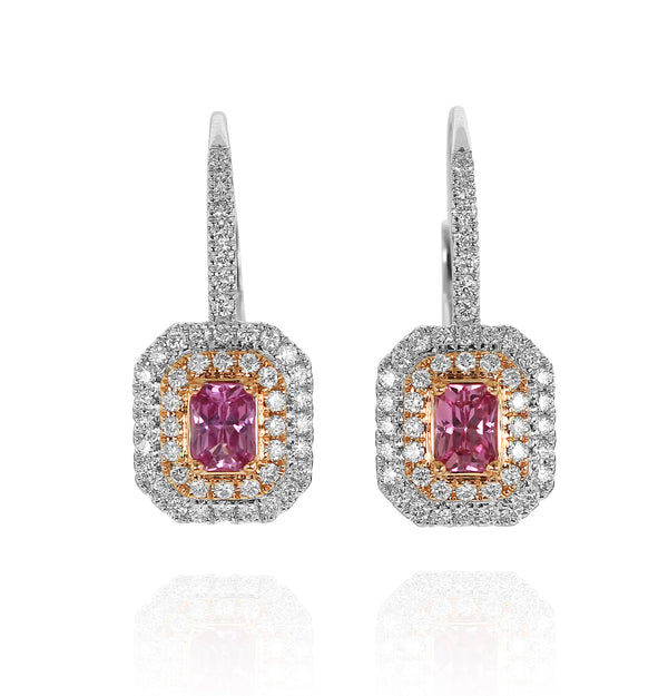 18 karat rose and white gold, pink sapphire and diamond earrings by fine jewelry house Yael Designs