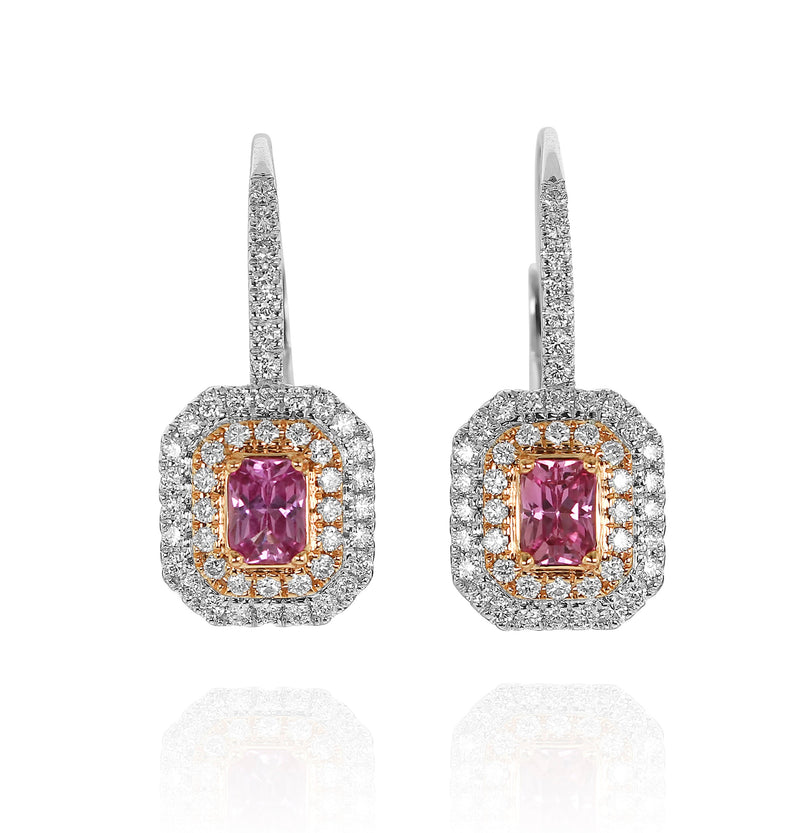 18 karat rose and white gold, pink sapphire and diamond earrings by fine jewelry house Yael Designs