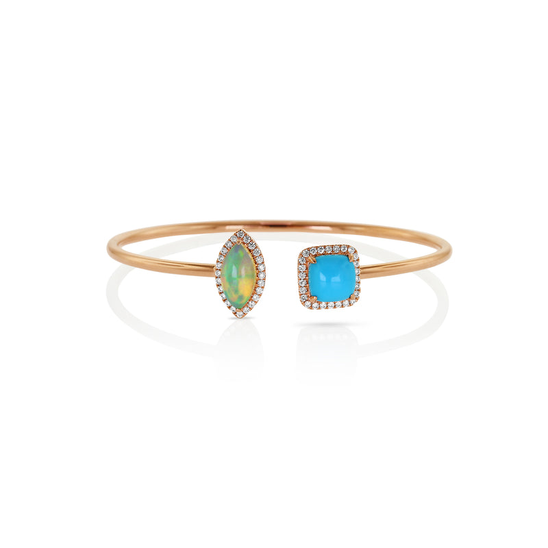 18 karat rose gold turquoise and white opal bracelet by fine jewelry house Yael Designs
