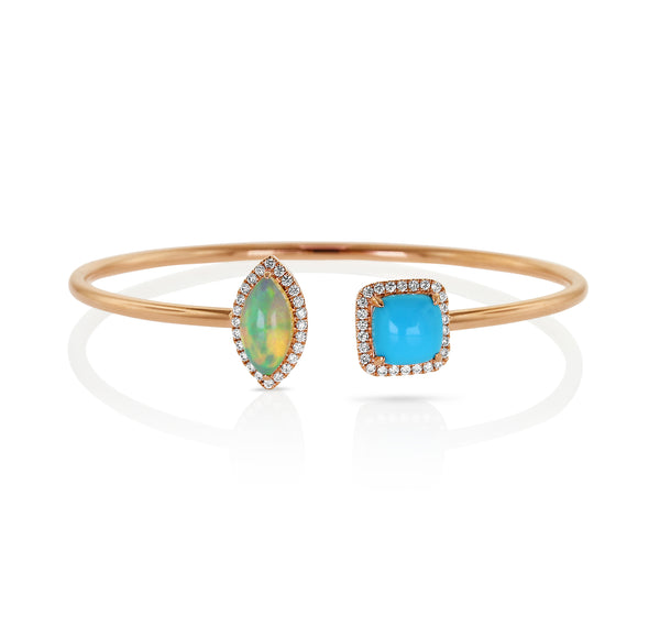 18 karat rose gold turquoise and white opal bracelet by fine jewelry house Yael Designs
