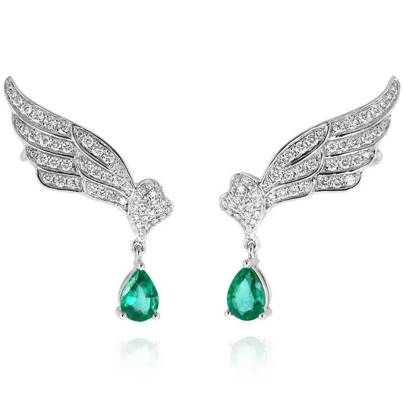 18 karat White Gold emerald and diamond earrings by fine jewelry house Yael Designs