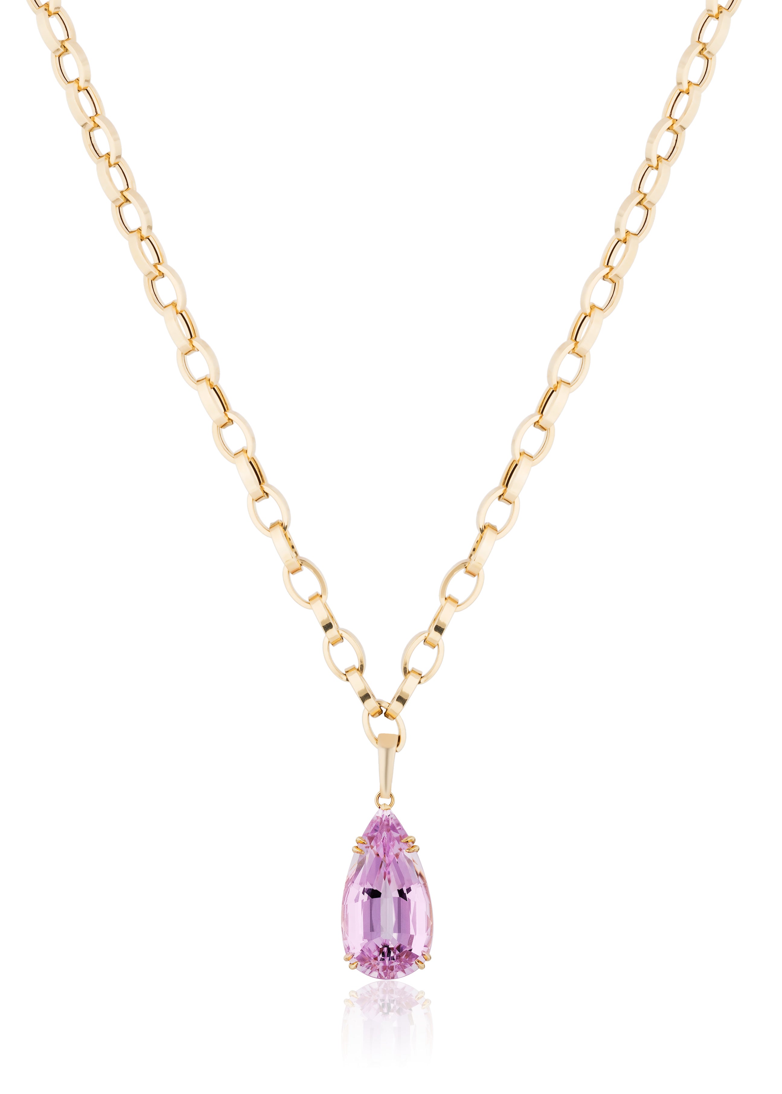 18k gold large Kunzite necklace by fine jewelry designer Goshwara