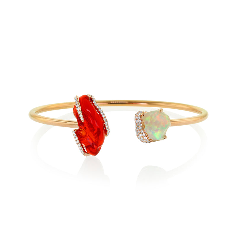 18 karat rose gold fire opal and white opal bracelet by fine jewelry house Yael Designs