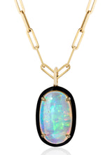 Large opal pendant black enamel and 18 karat gold chain by fine jewelry designer Goshwara