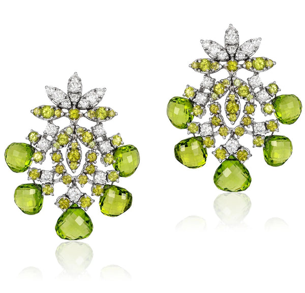 Peridot and diamond earrings in 18 karat gold by fine jewelry house Andreoli