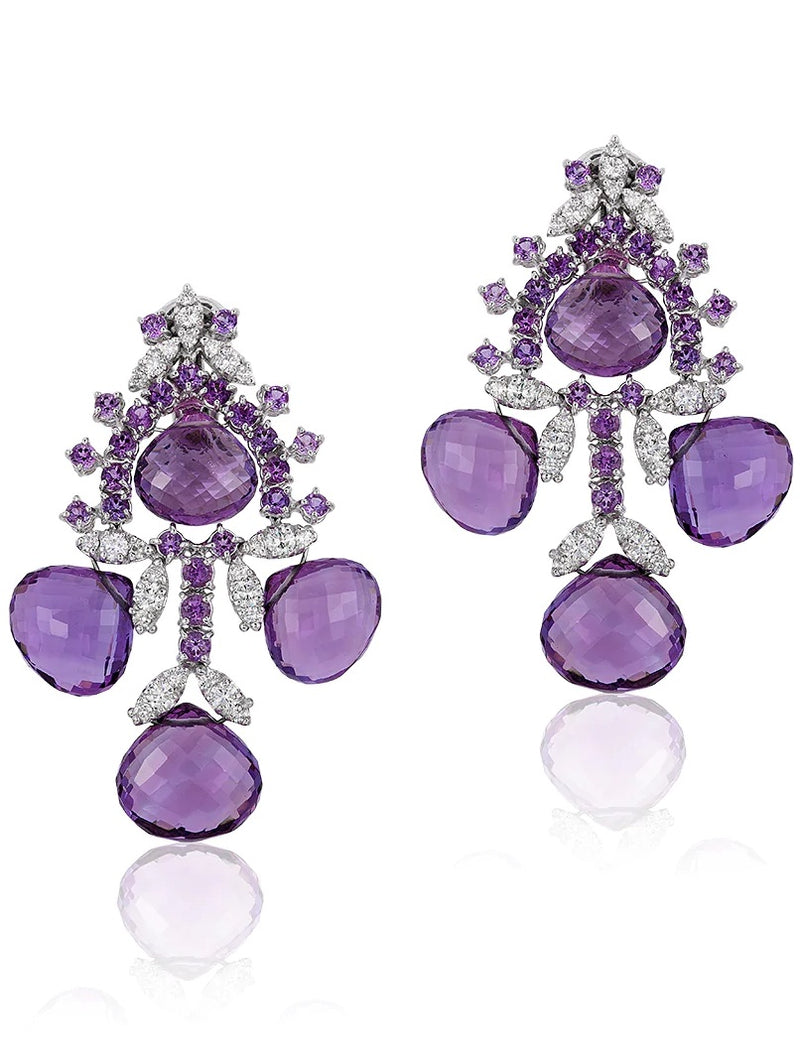 Amethyst and diamond earrings in 18 karat gold by fine jewelry house Andreoli