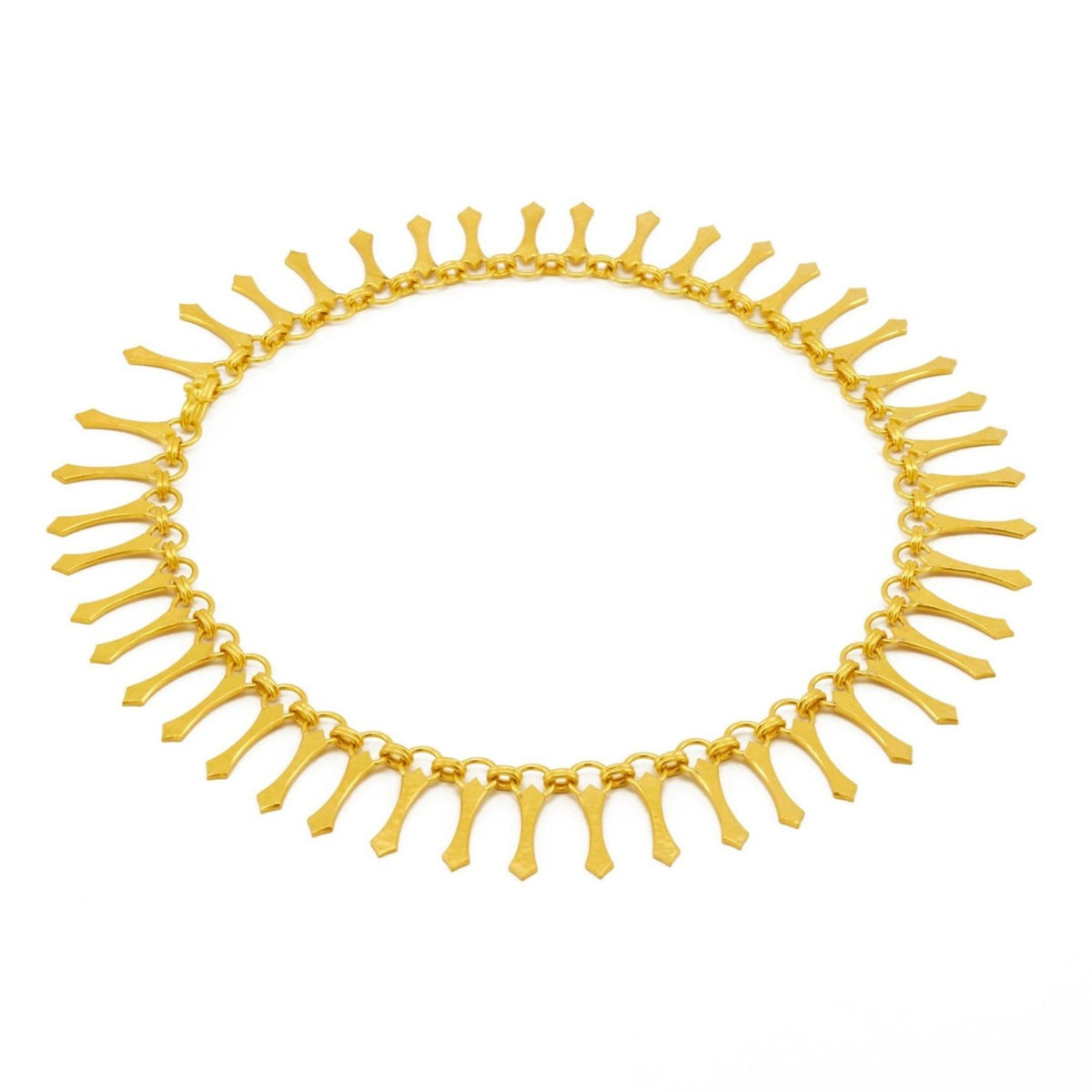 22k gold necklace by Linda Hoj’s. sculptural collectible talisman and precious jewels
