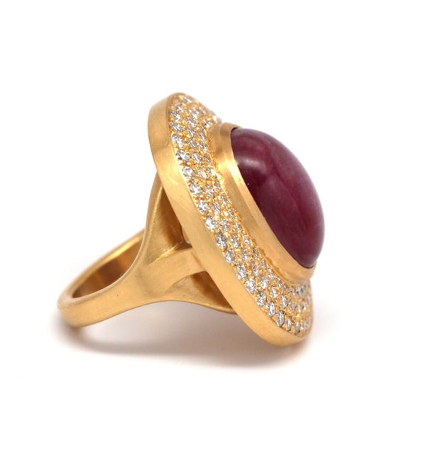 22 karat gold one of a king Ruby and Diamond ring by fine jewelry designer Linda Hoj