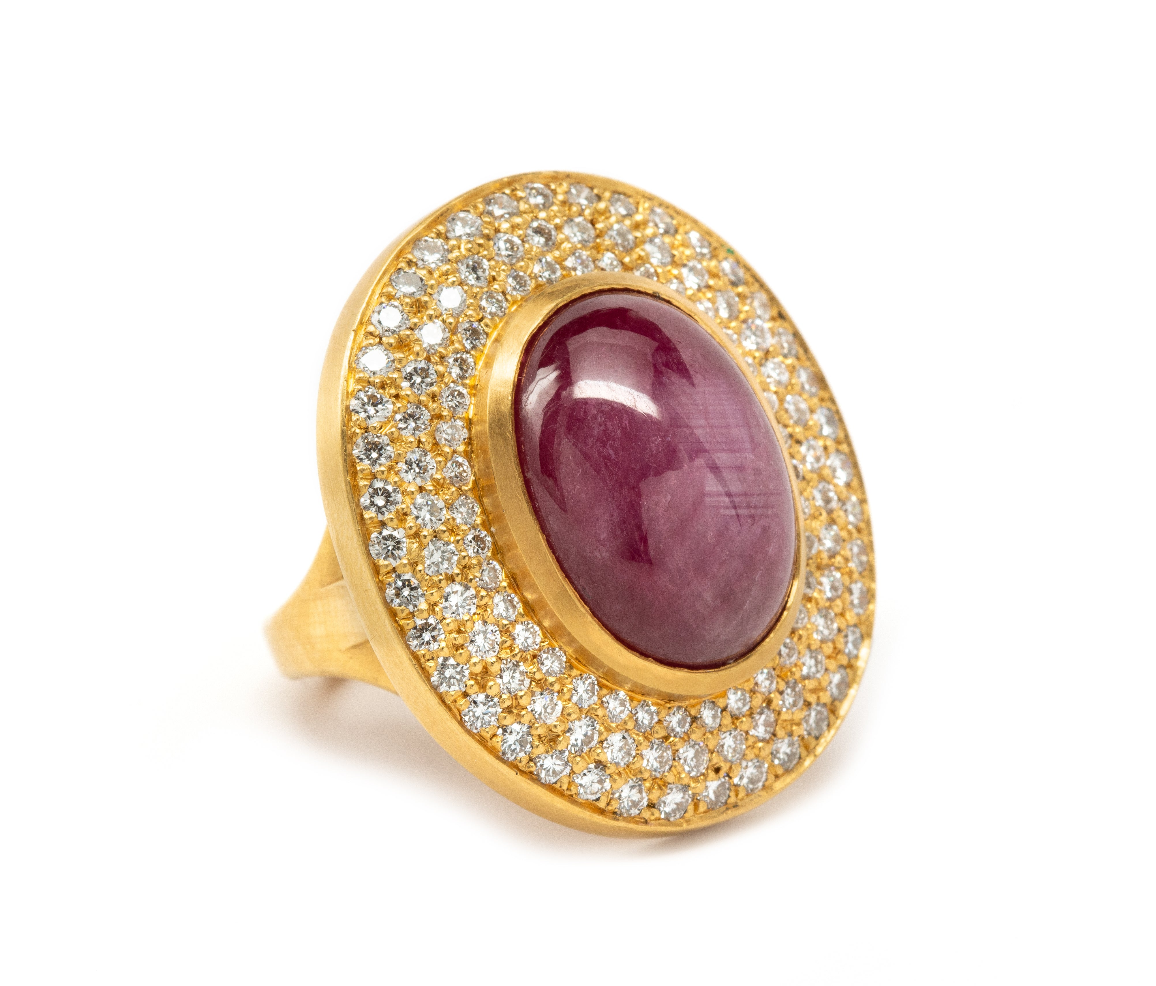 22 karat gold one of a king Ruby and Diamond ring by fine jewelry designer Linda Hoj