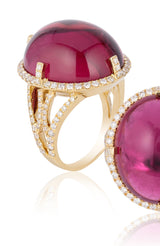 18 karat gold, oval cabochon Rubellite and Diamond ring by fine jewelry designer Goshwara