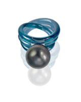 Grey Pearl and blue ring in 18 karat white gold by fine jewelry designer Monika Seitter
