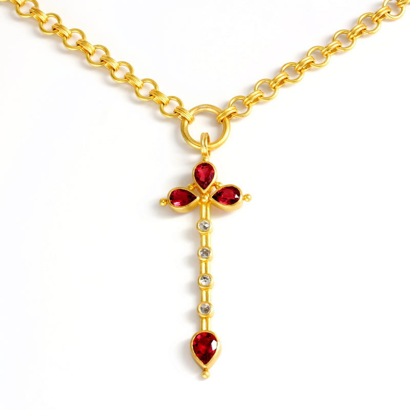 Linda Hoj - Sapphire and Rubellite 22 Karat Gold Necklace