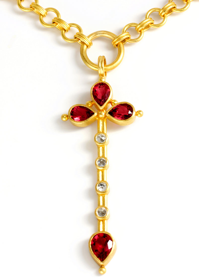 Linda Hoj - Sapphire and Rubellite 22 Karat Gold Necklace