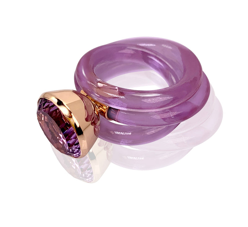 Purple Athena Amethyst ring set in 18 karat gold by fine jewelry designer Monika Seitter.