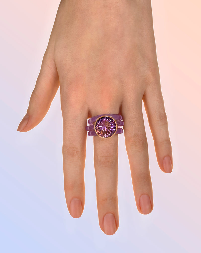Purple Athena Amethyst ring set in 18 karat gold by fine jewelry designer Monika Seitter.