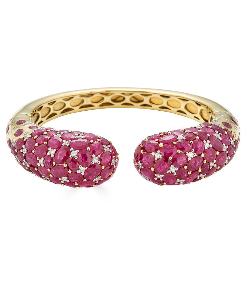 Ruby Mosaique open bangle bracelet by fine jewelry house of Piranesi