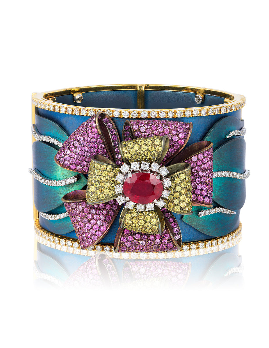 Titanium Ruby and Sapphire bracelet by American purveyor of haute joaillerie Andreoli.