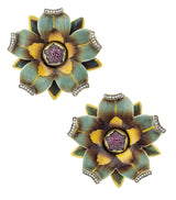 One of a kind, 18 karat gold diamond and ruby flower earrings by fine jewelry designer Silvia Furmanovich