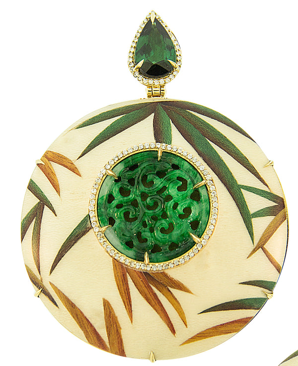 18 karat gold, diamond, green tourmaline and jade earrings by fine jewelry designer Silvia Furmanovich