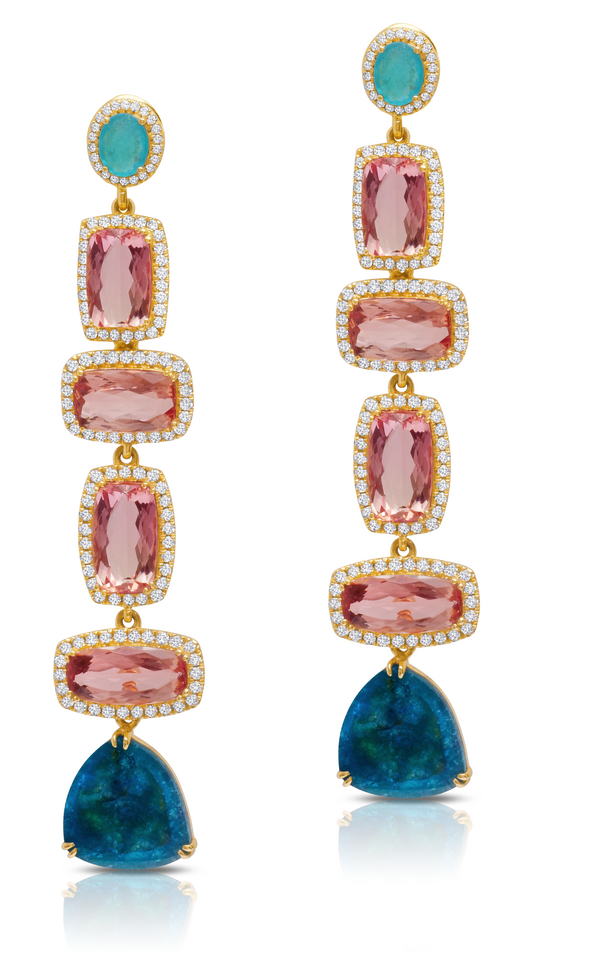 Paraiba Tourmaline and Topaz earrings by fine jewelery designer Graziela