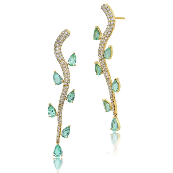 Paraiba Tourmaline and Diamond Vine earrings by award winning fine jewelry designer  Graziela Gems