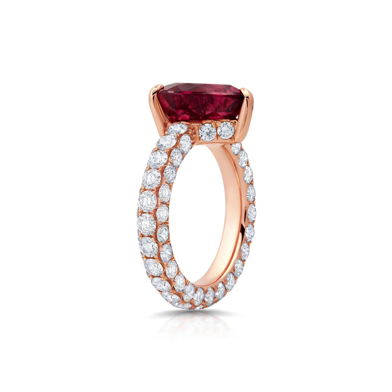 Rubellite and Diamond three sided ring by fine jewelry designer Graziela
