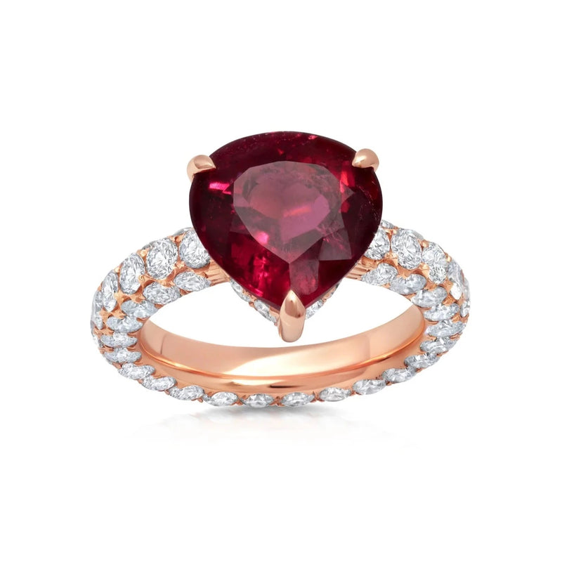 Rubellite and Diamond three sided ring by fine jewelry designer Graziela