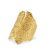 Gold texture dragon armour ring by jewelry designer Clio Saskia