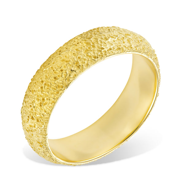 Chunky gold textured speckled ring by jewelry designer-maker Clio Saskia