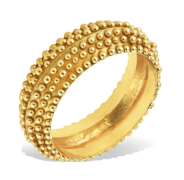 Handcrafted 18 karat recycled yellow gold textured ring by jewelry designer-maker Clio Saskia