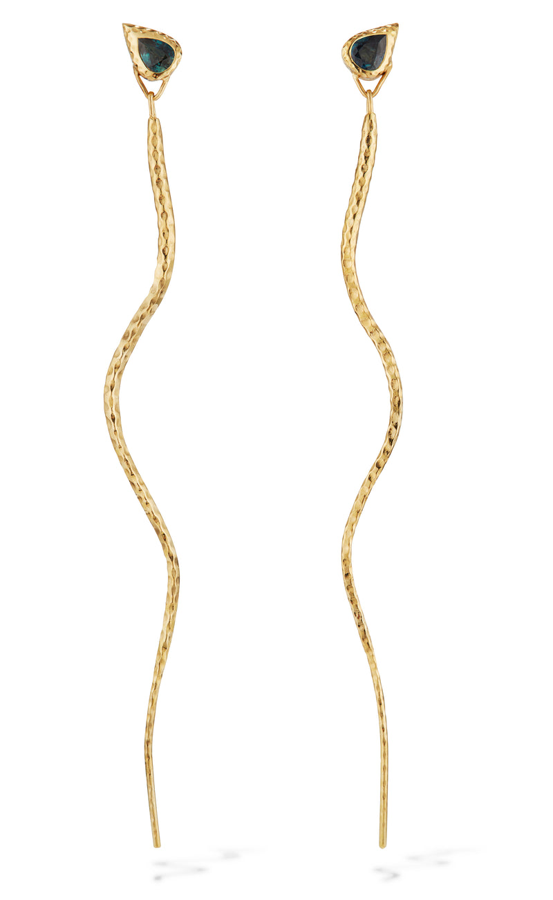 Pear Sapphire Gold Drop Earrings by jewelry designer-maker Clio Saskia