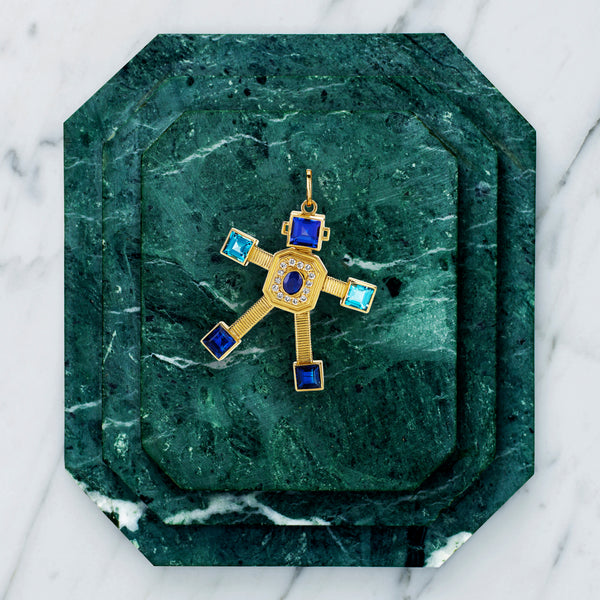 18 karat yellow gold articulated robot pendant by fine jewelry designer Tatiana Van Lancker, VAN