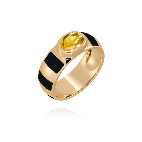18 karat gold ring with yellow Sapphire by fine jewelry house Van Den Abeele