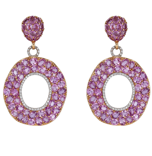 Chandelier Hoops earrings in Pink Sapphire by fine jewelry house of Piranesi