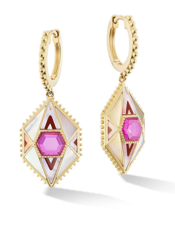 Pink quartz 18 karat yellow Gold earrings by fine jewelry designer Orly Marcel