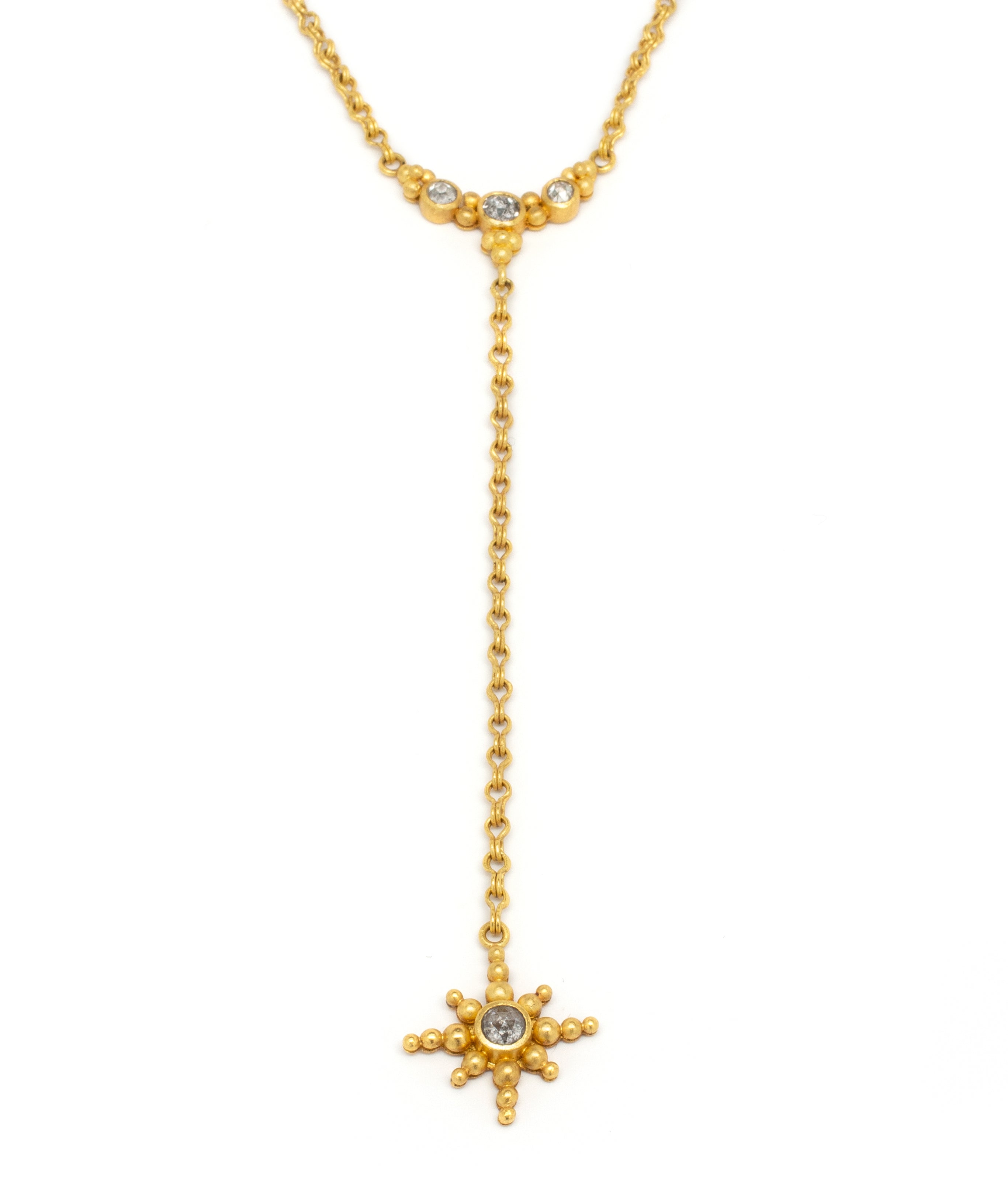 Diamond 22 karat Gold Star Necklace by fine jewelry designer Linda Hoj