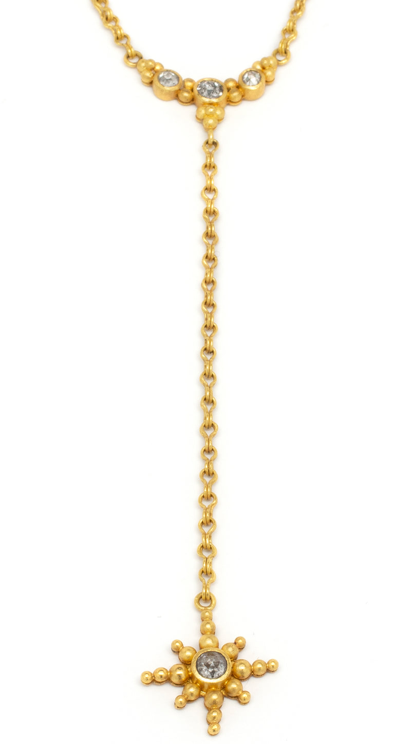 Diamond 22 karat Gold Star Necklace by fine jewelry designer Linda Hoj