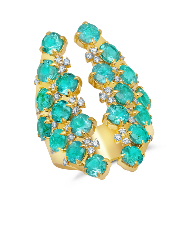 Paraiba tourmaline dazzling couture statement ring in 18 karat gold by fine jewelry designer Graziela