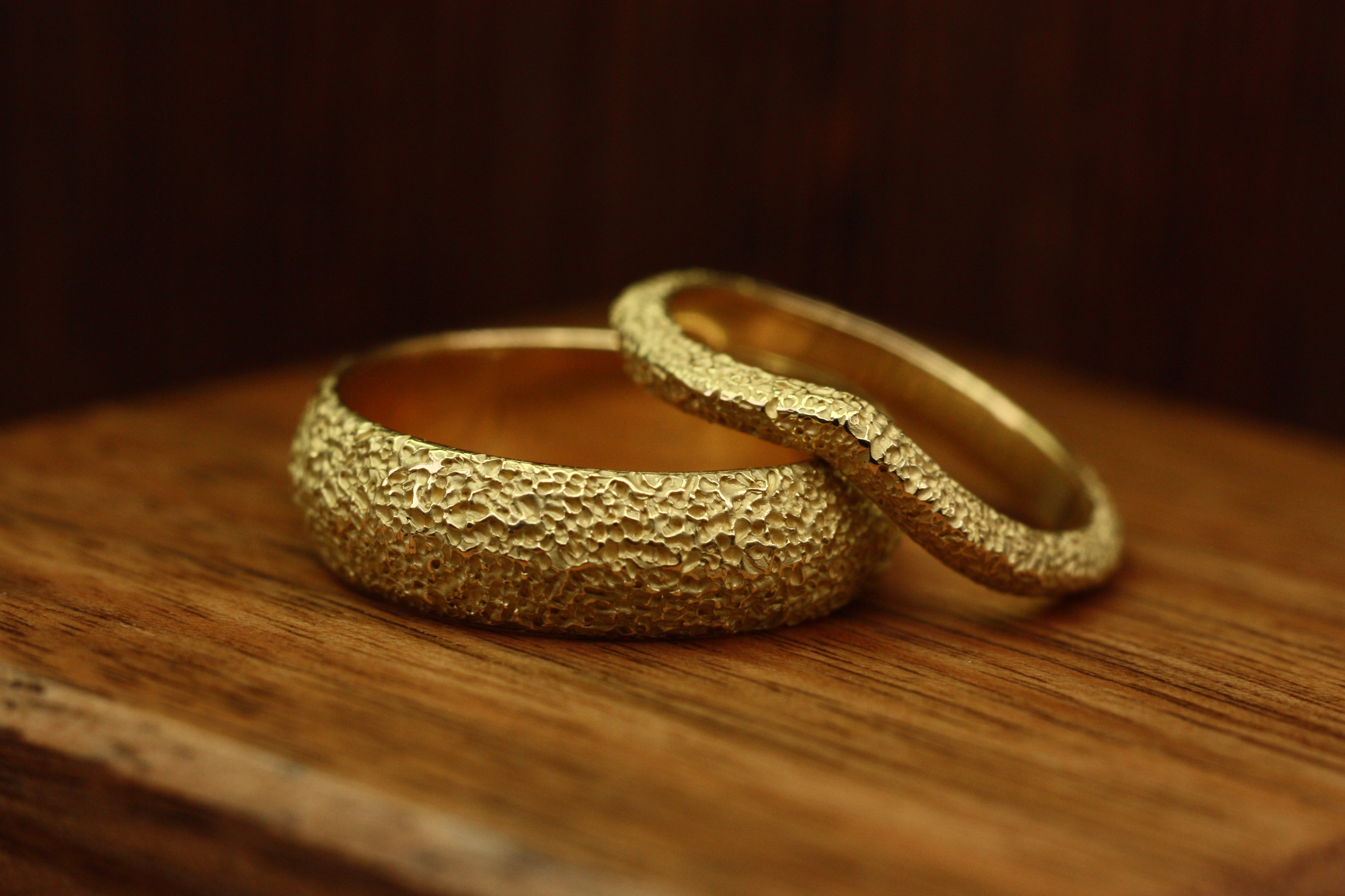 Chunky gold textured speckled ring by jewelry designer-maker Clio Saskia