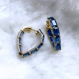 Blue Sapphire heart shape hoop earrings with Diamonds 18 karat yellow gold by fine jewelry designer Goshwara