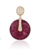 Rubellite earrings with diamonds by fine jewelry designer Goshwara